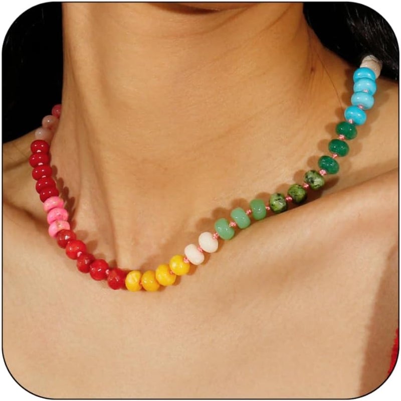 Badu Gemstone Beaded Necklace for Women Colorful Natural Stone Freshwater Pearl Surfer Beach Rainbow Necklace Jewelry Gift - Image 1